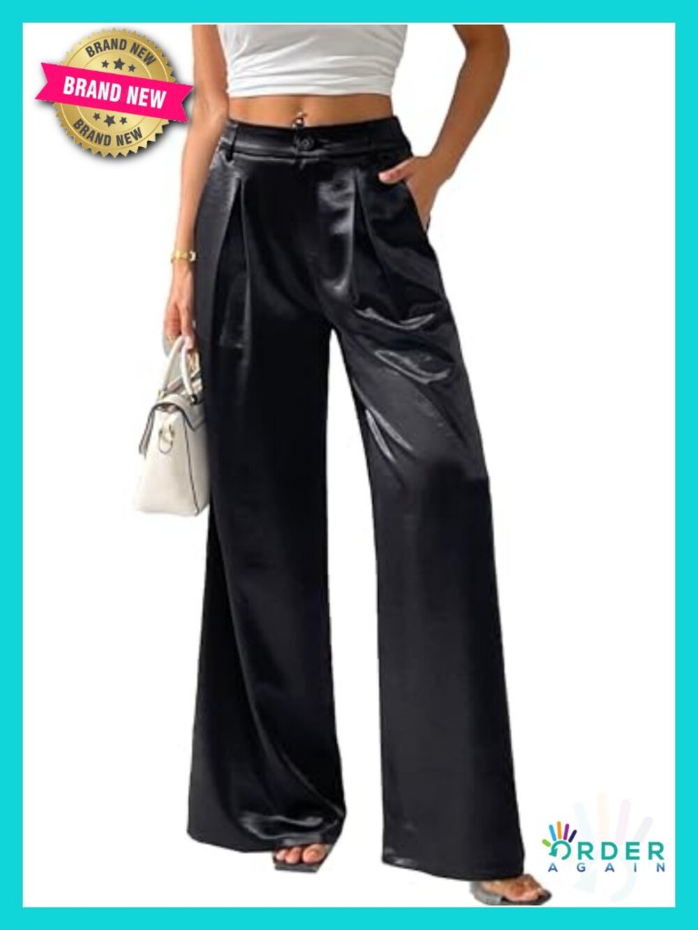 Wide Leg Palazzo Pants Satin Silky Dressy Casual Sequin Party Night Out Work